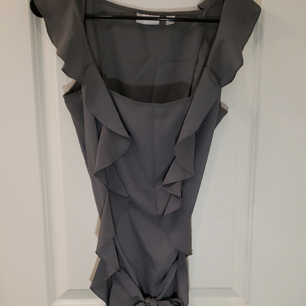 New York & Company Gray Ruffled Sheath Blouse